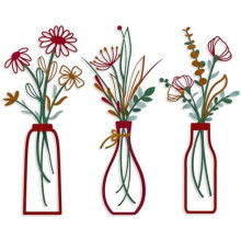 3-Piece Metal Wall Vase Art – Rustic Farmhouse, Black Minimalist Flower Décor for Home, Bedroom, Dining Room (Red, Vase-C)