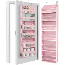 Päivitetty oven yli kiedottava säilytyslokerikko: 100D extra paksua, kapasiteetti 50 paunaa, 6 etutaskua + 12 sivutaskua – vaaleanpunainen (1 kpl)