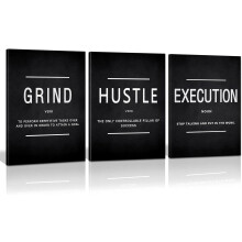 Motivational Canvas Wall Art Set – Grind Hustle Execution Prints, Gallery-Wrapped, Ready to Hang, Compatible with Home & Office Decor