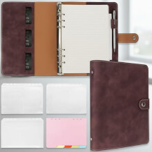 A5-Binder, nachfüllbarer Planer, Notizbuch mit 6 Ringen, PU-Leder, Taschen, Trennblättern und Nachfüllpapier, dunkelbraun