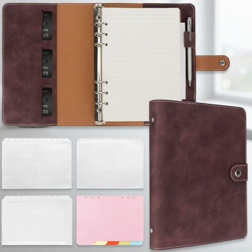 A5Binder Επαναγεμιζόμενο Σημειωματάριο Ατζέντας 6 Δερμάτινο Κλασέρ PU με Θήκες,