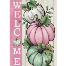 Drapeau de jardin citrouille d'automne, rose/blanc/turquoise, toile de jute rustique, double face, 32 x 46 cm, pour la décoration extérieure de