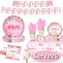 Mother's Day Paper Plates Set with Floral Design 20 pcs