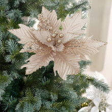 Décoration de fleur de poinsettia artificielle 13,4 pouces kaki