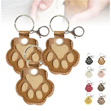 Refillable Paw-Shaped Leather Pet Hair Keychains (Brown, 3 pcs) – Memorial Gift for Cat & Dog Lovers, Compatible with Fur Storage