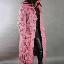 Vest met capuchon voor dames, warme wintertrui in grote maten, enkelvoudige sluiting, lange mouwen en zak, watermeloenrood M