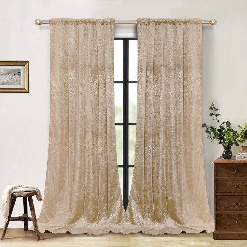 Crushed Velvet Curtains Scroll Floral Pattern 52"x84"