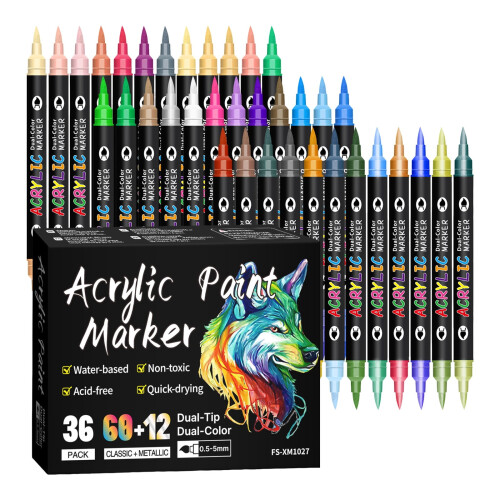 Στυλό ακρυλικού χρώματος YOCBZ με διπλή μύτη 36 τεμάχια