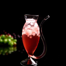 Promotion!!300ml Wine Whiskey Glass Heat Resistant Glass Cup Juice Milk Cup Tea Wine Cup With Drinking Tube Straw Vampire-Goblet