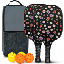 Pickleball Paddles Set Floral Fiberglass 2 Paddles + 2