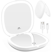 LED Vanity Mirror with 1X/10X Magnification & Lights, Portable Folding Travel Makeup Mirror, Gift for Her – White