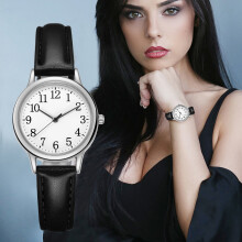 Relojes para mujer, reloj clásico de moda con números y correa de cuero, reloj de regalo de calidad, reloj para mujer, negro