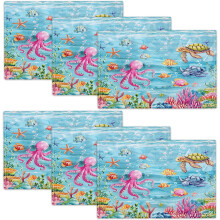 Ocean Nautical Placemats Set of 6, Sea Turtle Octopus Place Mats Table Mats for Kitchen Dining Table Kitchen Decor Linen 12x18 Inch