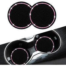 Set di 2 sottobicchieri per portabicchieri auto con strass, neri, morbidi, in gomma, da 7 cm, rotondi, per bevande in auto, accessori per interni