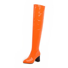 Botas altas de mujer para otoño e invierno, elásticas, de charol sintético, finas y gruesas, con tacón alto, color caramelo, por encima de la