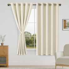 Rideaux occultants pour chambre à coucher avec embrasses – Occultants, à œillets, beige clair, 152 x 160 cm, lot de 2 panneaux
