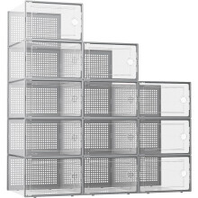 XX-Velké průhledné plastové úložné boxy na boty (12 kusů), vhodné pro tenisky a hračky, šedé