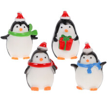 Worgeous Blue Scarf Resin Mini Penguin Figurine 4Pcs 1.4 x 1.1 x 1.1in