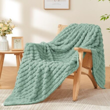 Sage Green 3D Checkered Fleece Throw Blanket 50x70 in