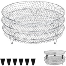 Set van 3 stapelbare airfryerrekken, 20 cm roestvrijstalen droog- en ovenrek, geschikt voor airfryers met een binnendiameter van  22 cm,