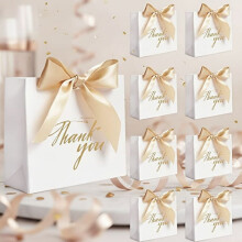 Lot de 24 petits sachets cadeaux de remerciement avec ruban doré, en papier blanc, pour mariages, fêtes prénatales et entreprises.