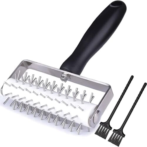 Pizza Dough Docker Roller with Wooden Handle and Stainless