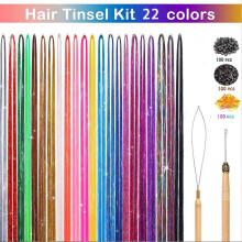 Kit de mechas de oropel para el cabello: 1 juego de hilos y hebras de cabello con purpurina de colores para trenzas, extensiones de cabello