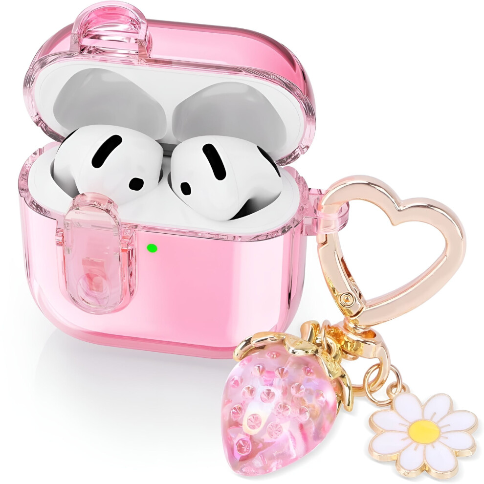 Clear Lock Case Compatible With Airpods 4 (2024), Soft Tpu Transparent Case With Strawberry Keychain 9558633865158