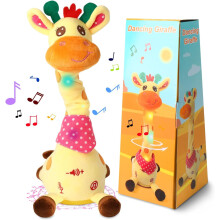 Jirafa de peluche que baila y habla: brilla en la oscuridad, 10 canciones, repetición de voz, peluche para niños pequeños de 1 a 3 años.