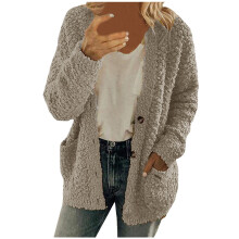 Gilet cardigan pour femme, grande taille, pull en peluche, poches, manteau Ă boutons, gris XL
