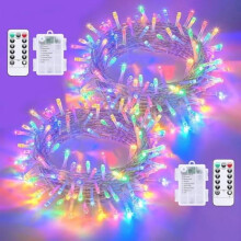 33ft 100-LED White Battery Fairy Lights – 8 Modes,