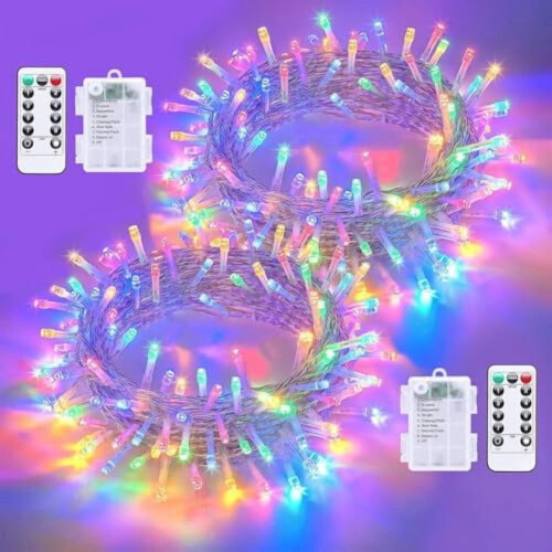 33ft 100-LED White Battery Fairy Lights – 8 Modes,