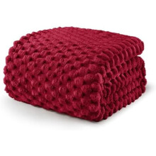 King Size Fleece Blanket for Bed, 90x104 Inches Stylish Jacquard Velvet Soft Blanket, Fuzzy Cozy Lightweight for Winter, Deep Red