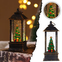 Lanterne de sapin de Noël à LED pailletée avec effet neige – Décoration de Noël intérieure à piles, compatible avec Noël, Thanksgiving et
