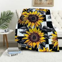Sunflower Farmhouse Throw Blanket – Black & White Buffalo Plaid, Ultra Soft, Lightweight, for Couch, Bed, Travel, Camping – Compatible with