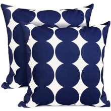 Set van 2 blauwe linnen kussenhoezen met stippen, 18x18 inch