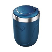 Car Ashtray with Detachable Lid and LED Light, Portable Ashtray for Vehicles, Blue