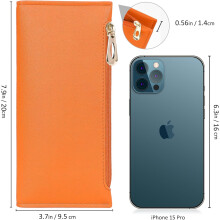 JINYUN-Ultra Slim Wallet for Women Bifold Leather RFID Blocking Credit Card Holder Ladies Womens Wallet with Zip Pocket, Orange