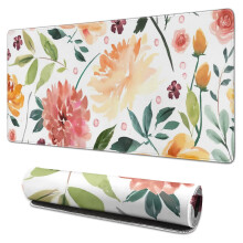 Gele muismat met bloemenprint, waterdicht en antislip, 35,4 x 15,7 cm.