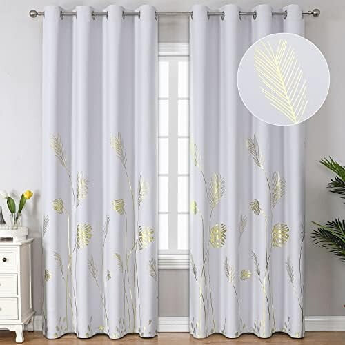 Blackout Curtains 52x84 in, Gold Wheat & Palm Print, 2