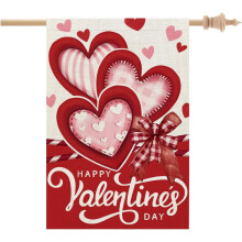 Drapeau de maison pour la Saint-Valentin, 71 x 102 cm, double face, pour l'extérieur, grand motif cœurs en toile de jute rouge, décoration de