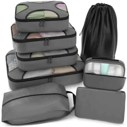 Packwürfel-Set Dunkelgrau 8-teilige Reiseorganizer aus Netzgewebe