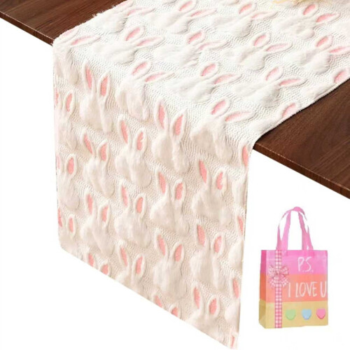 White Faux Fur Easter Table Runner 13 x 72 in