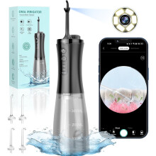 Hydropulseur avec caméra, 12 vitesses, rechargeable, 3 embouts, étanche IPX7 – Compatible Android et iOS (Blanc)