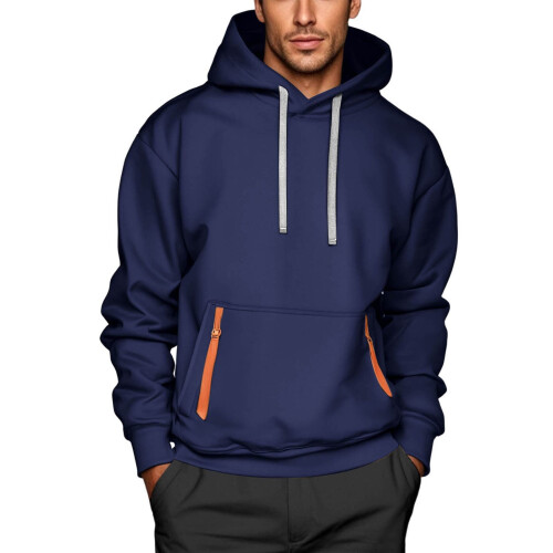 Herren-Kapuzenpullover, lässiger Kapuzenpullover mit Kordelzug, leichter Sportpullover mit Tasche, Größe XXL
