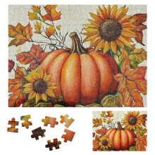 Sunflowers Leaves Pumpkin Wooden Jigsaw Puzzle for Adults - Impossible Challenge, Thanksgiving Gift for Family Friends 500 PCS