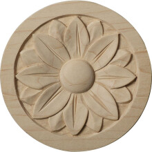 Ekena Millwork ROS04X04BERW Bedford Round Rosette, 4 1/4" W x 4 1/4" H x 5/8" P, Rubberwood