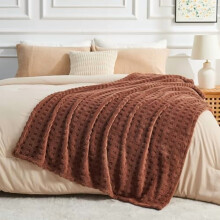 Super Soft King Blanket Coffee Premium Silky Flannel Fleece 3D Waffle Checkered Lightweight Bed Blanket All Season Use (Coffee, King(90"x110"))