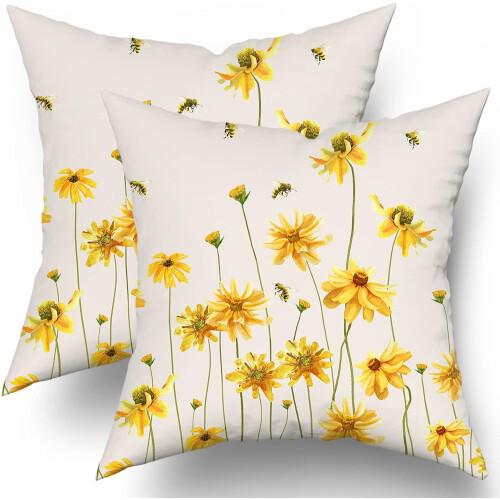 Fodere per cuscini con coreopsis gialla, 40x40 cm (2 pezzi)