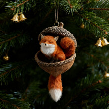 Eichel-Weihnachtsbaumschmuck mit Waldtiermotiven – Hängende Acryl-Weihnachtsdekoration im rustikalen Naturstil, passend für Weihnachtsbaum und